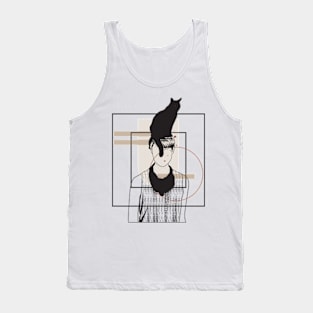 Cat sitting on a girl head version 2 Tank Top